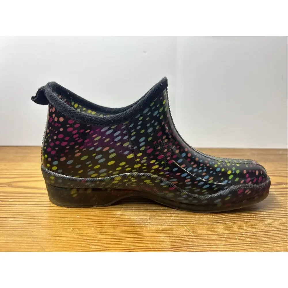Corkys Women’s Rubber Rain Ankle Boots RAINBOW-Colored Polka Dot, Size 8 - Picture 4 of 9